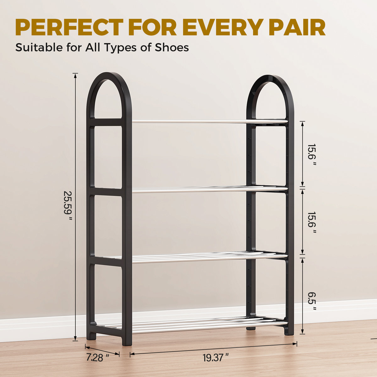 4 Tier Shoe Rack for Closet, Space-Saving & Durable Shoe Organizer, Easy Assembly Black 12 Pair Shoe Storage for Entryway